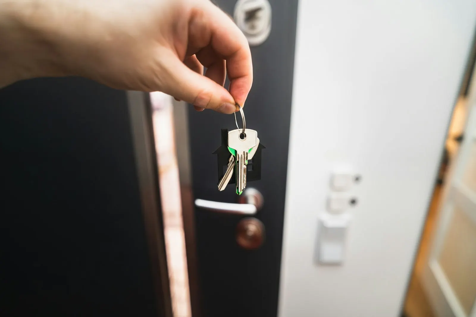 A key turning in a front door lock