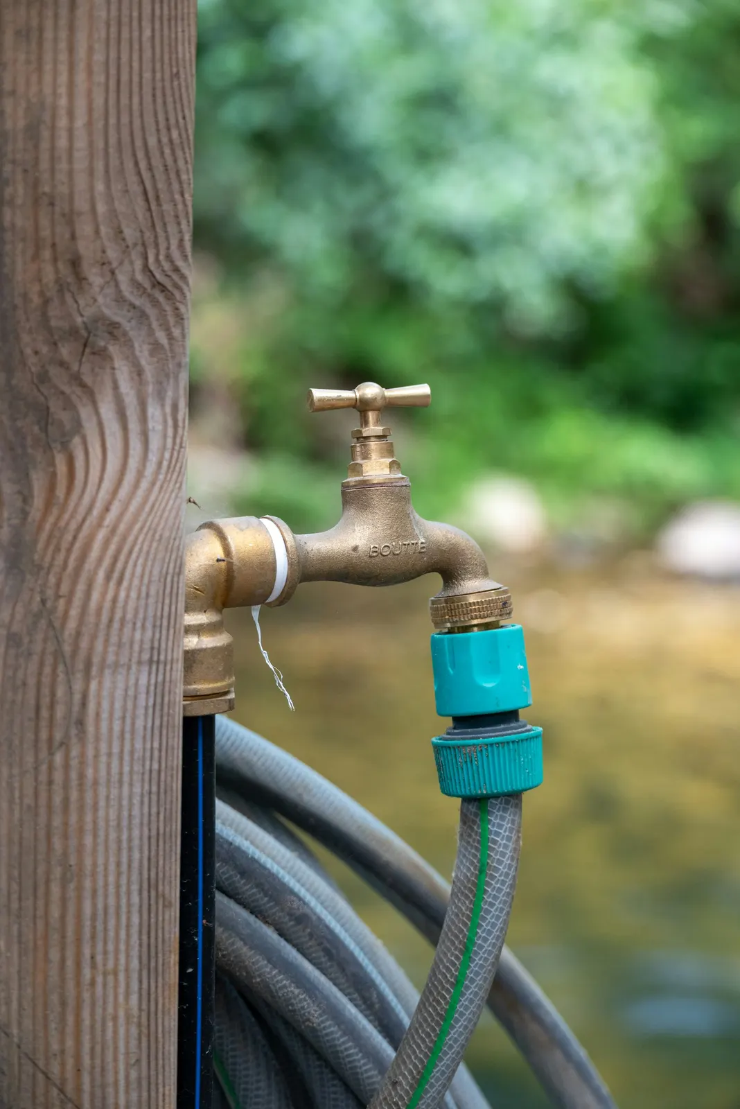 An outdoor tap with a hose connector